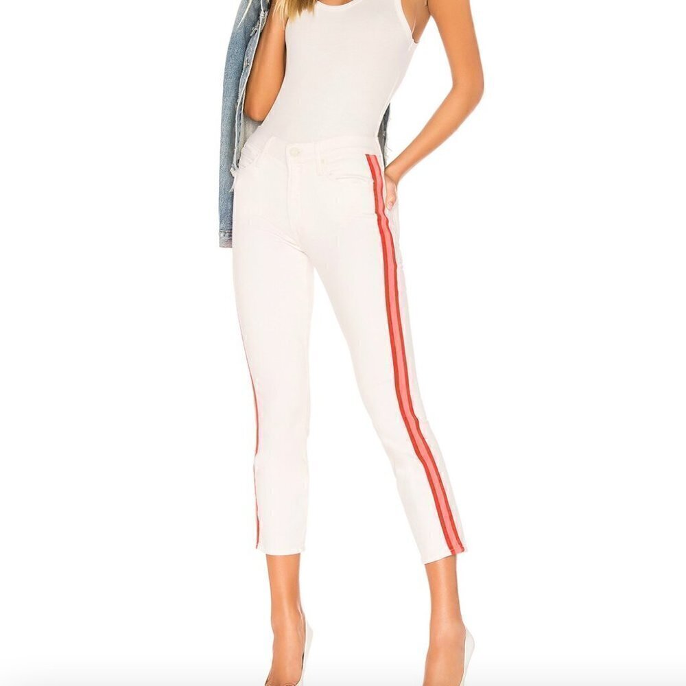 MOTHER The Mid Rise 28 Dazzler Crop in Whipping The Cream Pink Racer - Picture 2 of 10